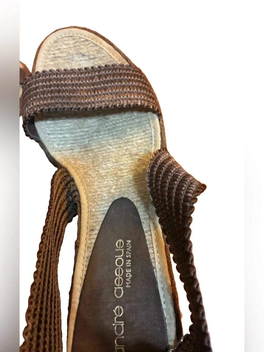 ANDRE ASSOUS Size 7 Brown Wedge Espadrilles, Criss-Cross Straps. Made in Spain